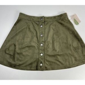 New Forever 21 Faux Suede Mini Skirt Sz M Army‎ Green Snap Front Flair